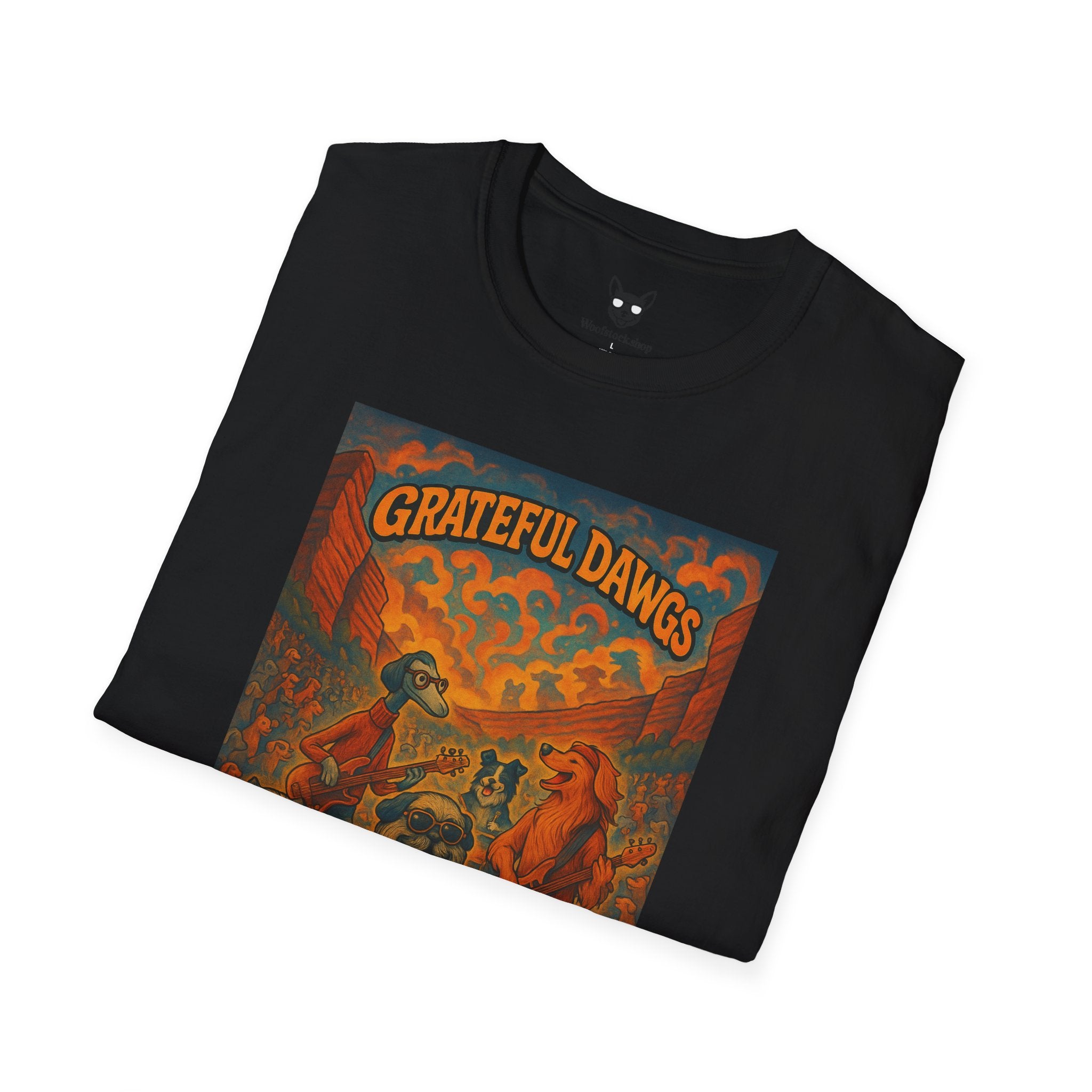 Grateful Dead Concert Poster Dog Parody Unisex Softstyle T-Shirt – Funny Tee for Music and Dog Lovers